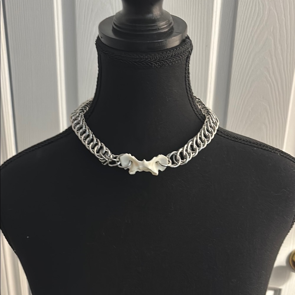 Silver Chain Necklace with White Accent